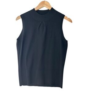 Alfani Petite Silk Blend Knit Top Black Mock Neck Classic Minimalist Medium